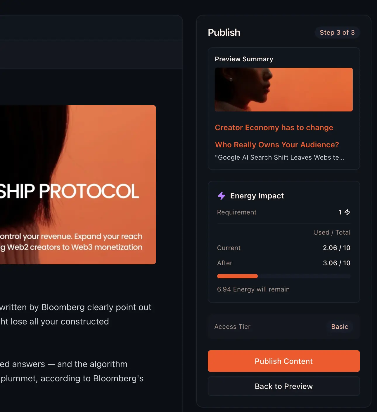 Zing Protocol content editor - publish
